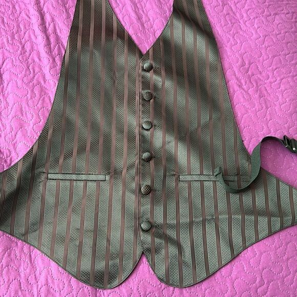 Tux vest maroon vertical stripes and tiny polka dots - small- med - Picture 3 of 4